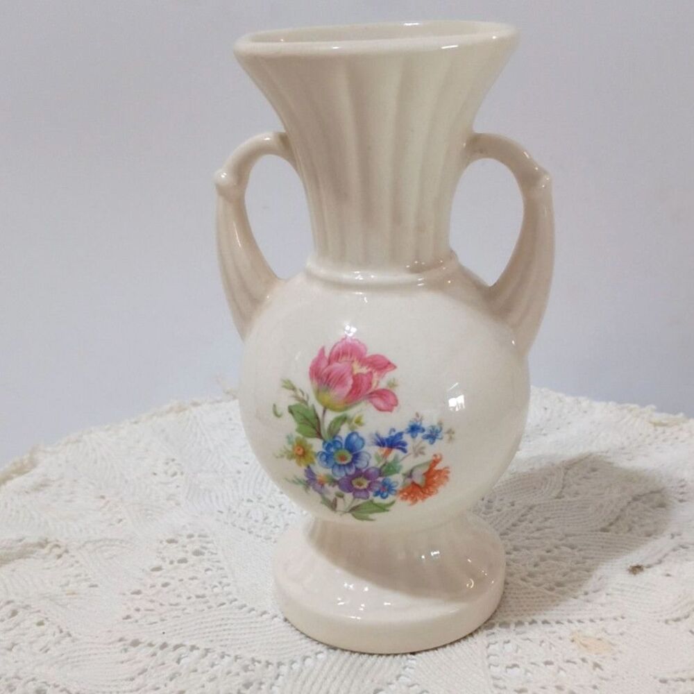 Royal Copley Porcelain Vase with a Floral Design with Handles ~Vintage~
